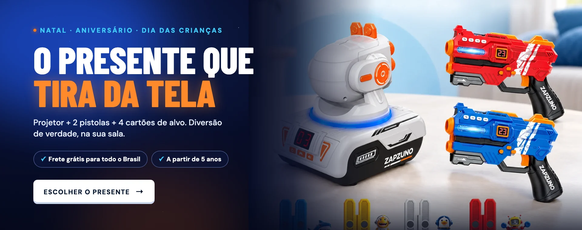 O presente que tira as crianças da tela: laser tag com projetor